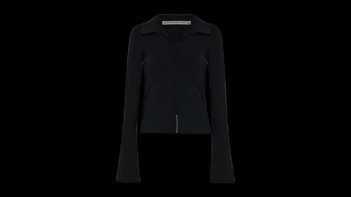 Alexander Wang Women's Long Sleeve Fixed Placket Polo Black