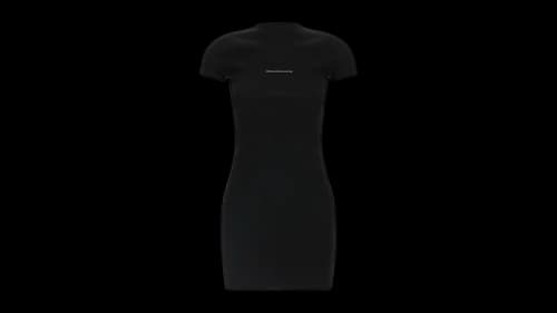 Alexander Wang Women's Jacquard Logo Short Sleeve Crewneck Mini Dress Black