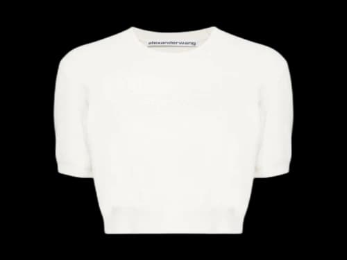 Alexander Wang Embossed Logo Ribbed Short Sleeve Tee Soft White