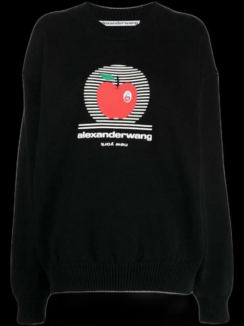 Alexander Wang Pullover With NY Apple Puff Logo Crewneck Black