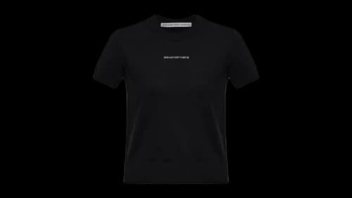 Alexander Wang Women's Crewneck Hotfix Logo Sleeve Short Black