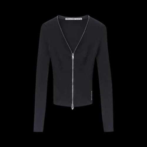 Alexander Wang V-Neck Pointelle Cardigan Zip 'Black'