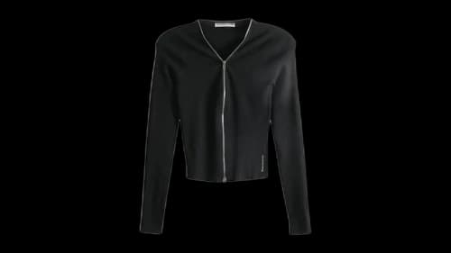 Alexander Wang Women's V-Neck Pointelle Zip Long Sleeve Cardigan Black