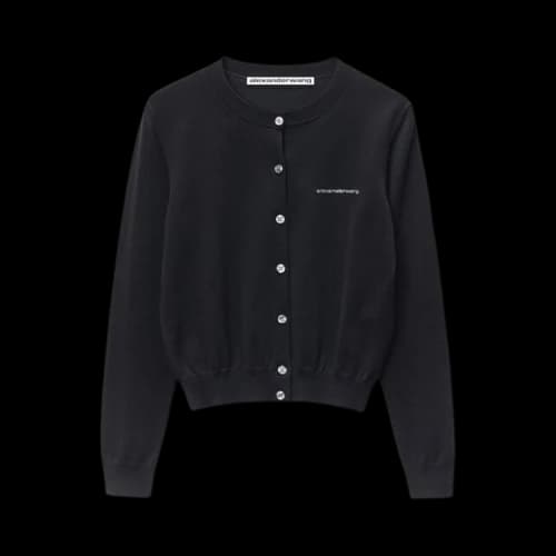 Alexander Wang Hotfix Logo Long-Sleeve Crewneck Cardigan 'Black'