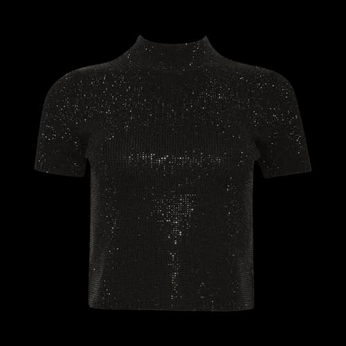Alexander Wang Mock Neck Tee W/ Allover Hotfix Crystal 'Black'