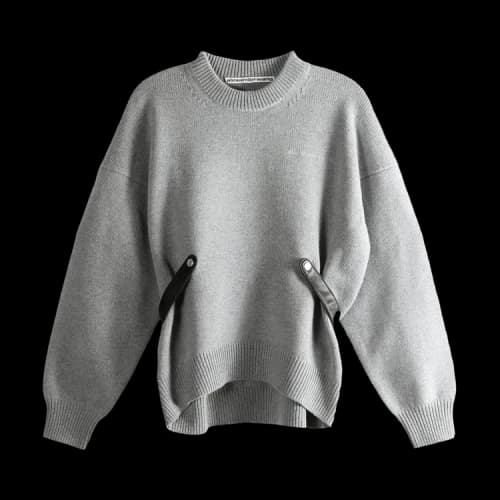Alexander Wang Long-Sleeve Screwneck Detachable Leather Tabs Pullover 'Heather Grey'