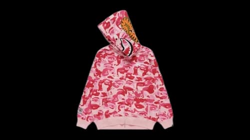 BAPE x KidSuper Camo Shark Full Zip Hoodie Pink