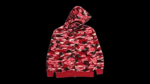 BAPE Palm Tree Camo Relaxed Fit Shark Full Zip Hoodie Red
