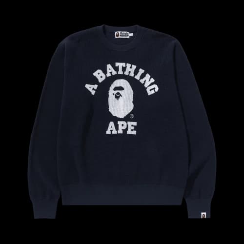 BAPE College Waffle Crewneck Sweater 'Navy'