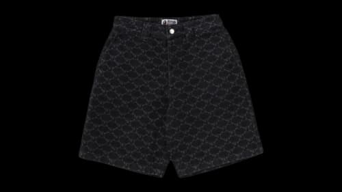 BAPE College Monogram Relaxed Fit 13oz Denim Shorts Black