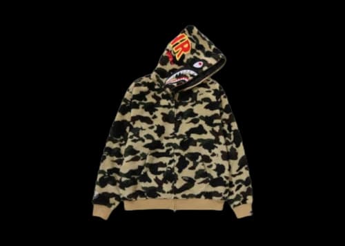 BAPE 1st Camo 2nd Shark Boa Hoodie Jacket Yellow
