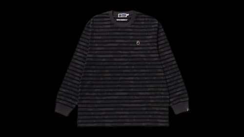 BAPE Solid Camo One Point Relaxed Fit Stripe L/S Tee Black