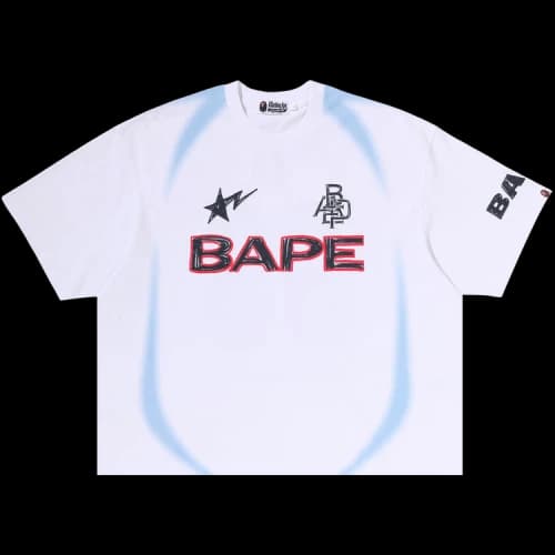 BAPE Heavy Wash Hand Draw Football Multi Logo Relaxed Fit Tee 'White'