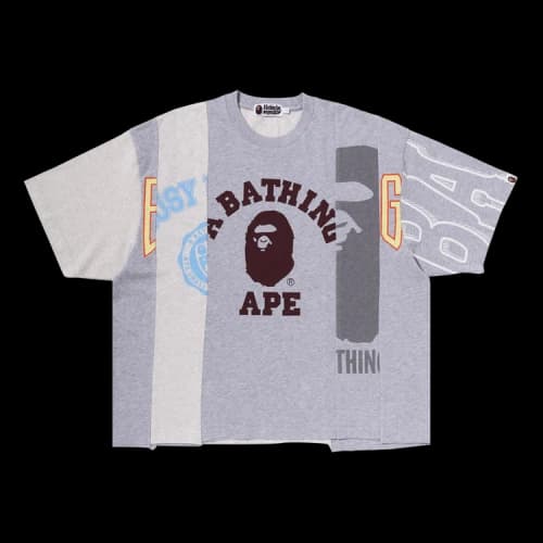 BAPE Upcycled Multi Logo Cropped Fit Tee 'Grey'