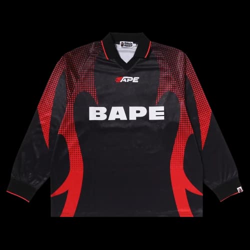 BAPE Ape Flame Monogram Jacquard Logo Relaxed Fit Football Jersey 'Black'