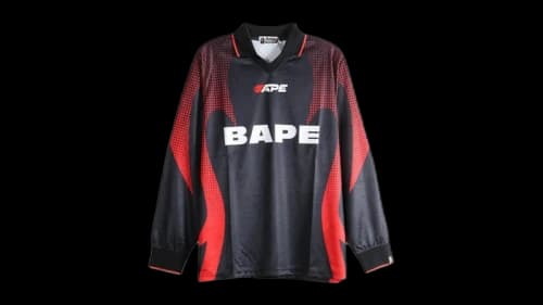 BAPE Ape Flame Monogram Jacquard Logo Relaxed Fit Football Jersey Tee Black