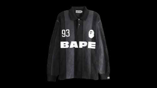 BAPE Sta Stripe Pattern Jacquard Multi Logo Relaxed Fit Long Sleeve Tee Black