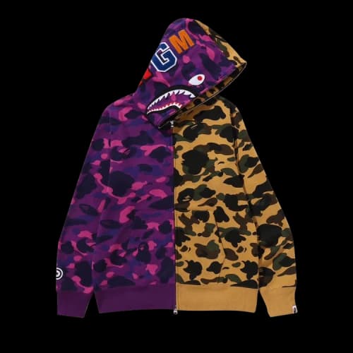 BAPE Split Camo Shark Full Zip Hoodie 'Purple'