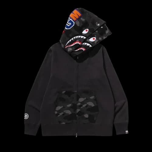 BAPE Color Camo Shark Full Zip Double Hoodie 'Black'