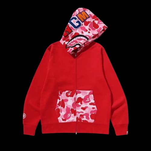 BAPE A Bathing Ape Camo Shark Full Zip Hoodie 'Red'