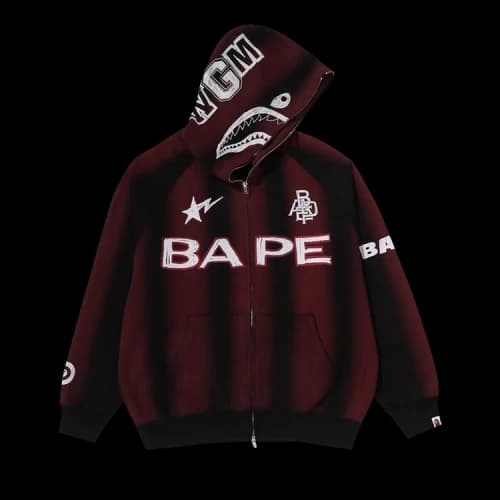 BAPE Hand Draw Football Shark Relaxed Fit Full Zip Hoodie 'Black'