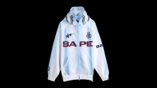 BAPE Hand Draw Football Shark Relaxed Fit Full Zip Hoodie White