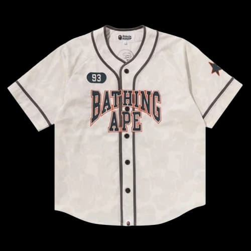 BAPE A Bathing Ape Camo Multi Logo Baseball Shirt 'White'