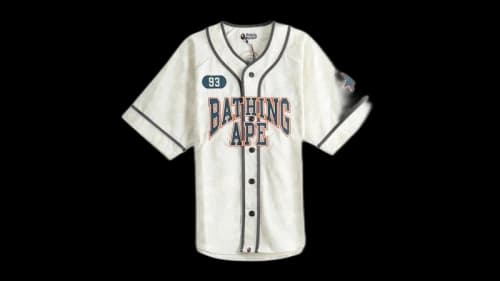 BAPE Solid Camo Multi Logo Baseball Short Sleeve Shirt Ivory
