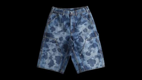BAPE 1St Camo Double Knee 13 Oz Relaxed Fit Denim Short Indigo