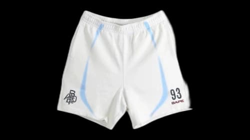 BAPE Heavy Wash Hand Draw Football Logo Relaxed Fit Sweat Short White