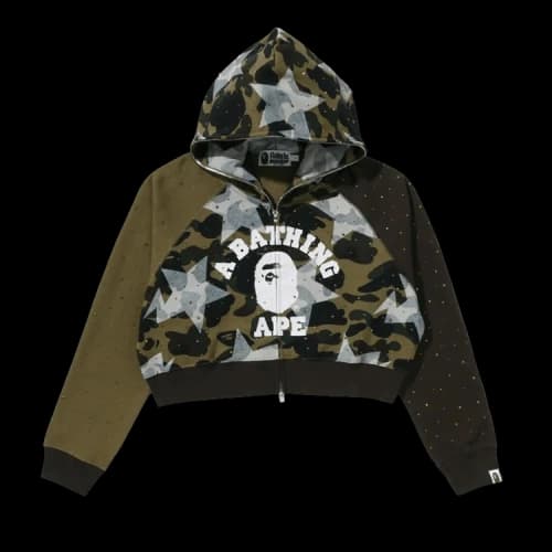 BAPE Sta Over Print 1St Camo Crystal Stone College Full Zip Hoodie 'Green'