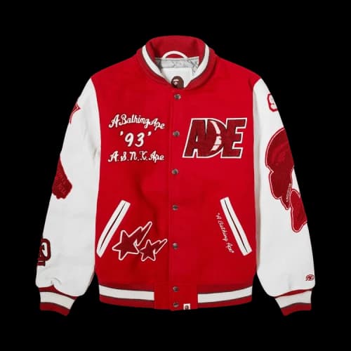 BAPE Multi Logo Cropped Varsity Jacket 'Red'