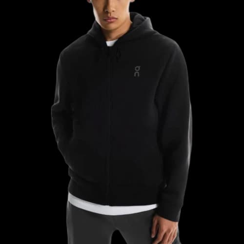 On zipped hooded sweatshirt
