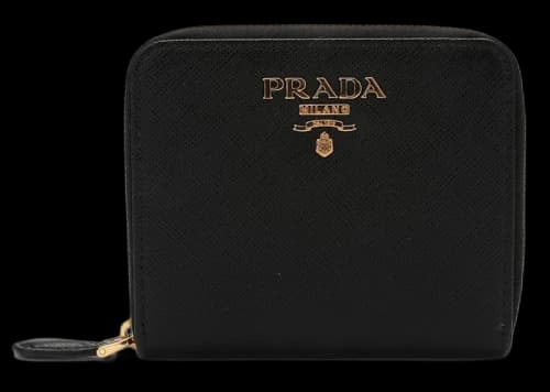 Prada Logo Plaque Zipped Wallet Black