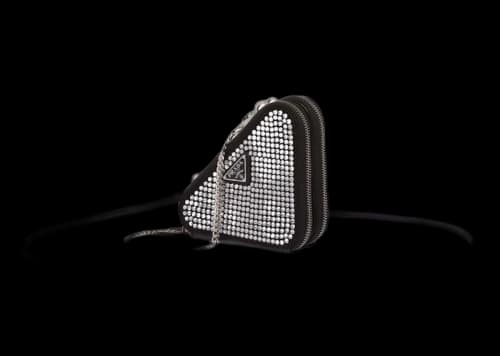 Prada Embellished Satin and Leather Mini Pouch Crystal