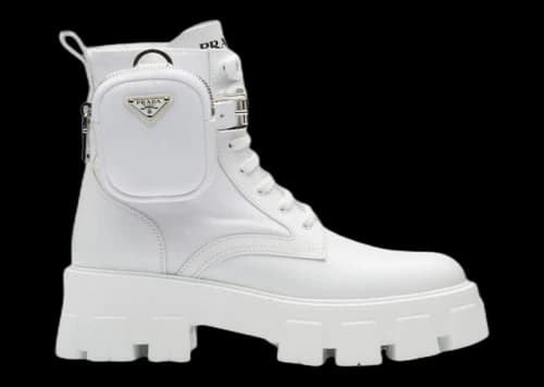 Prada Monolith 55mm Pouch Ankle Boots White Leather