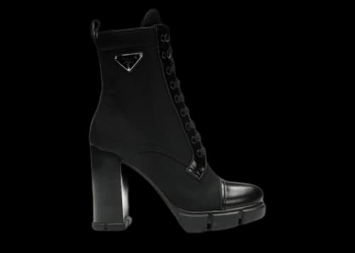 Prada 110 mm Nylon Booties Black Brushed Leather