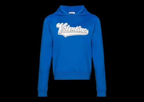 Valentino Embroidered Logo Popover Hoodie Blue