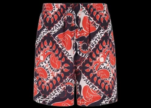 Valentino Bandana Drawsting Logo Bermuda Shorts Red
