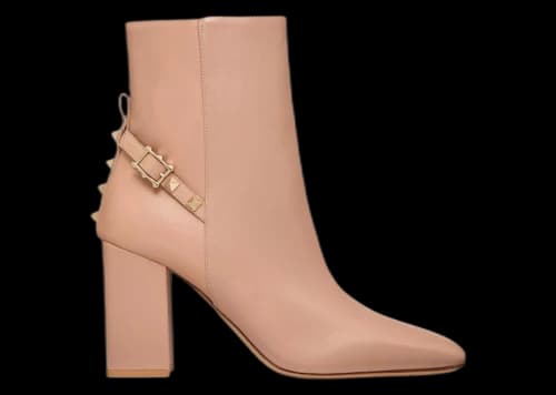 Valentino Rockstud Leather Block Heel Booties Rose (Women's)