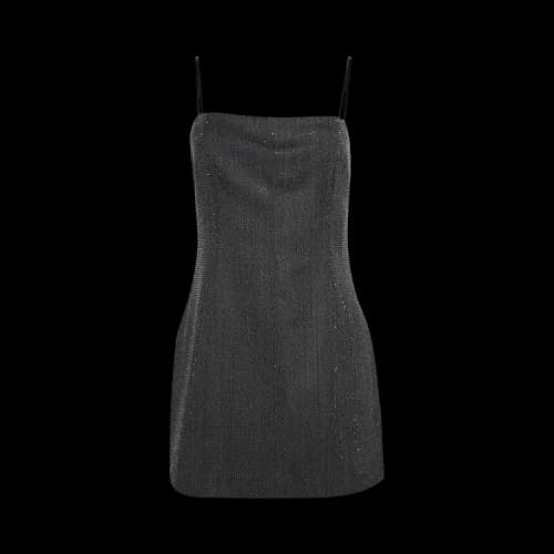 Alexander Wang Square Neck Mini Dress W/ Allover Clear Hotfix 'Charcoal'