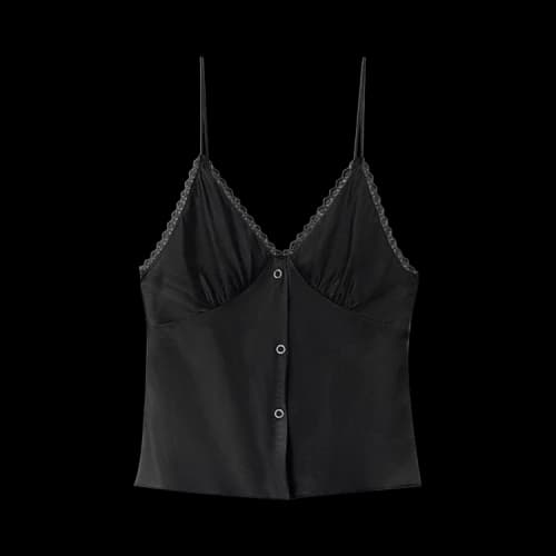 Alexander Wang Snap Front Cami W/ Lace Trim 'Black'
