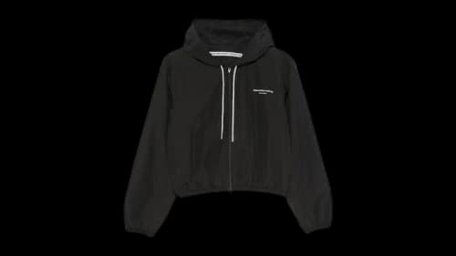 Alexander Wang Women's Rhinestone Drawcord Shrunken Hoodie Jacket Black
