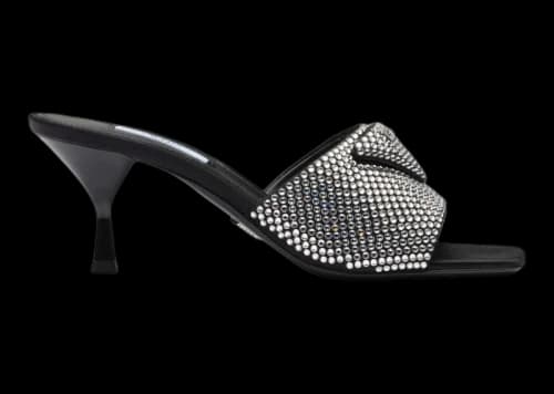 Prada 65mm Crystal Heeled Sandals Black Satin