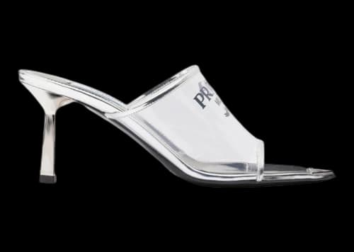 Prada Plexiglas 75mm Pointy High Heels Silver Leather