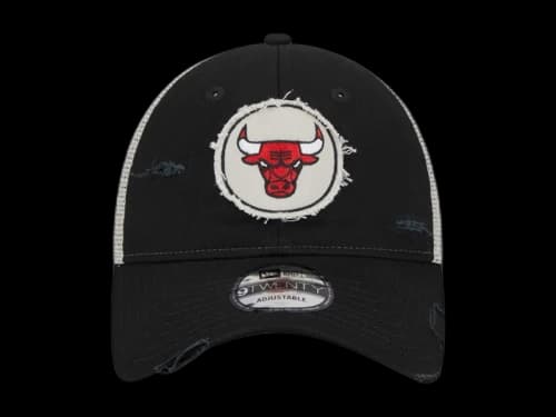 NBA Chicago Bulls New Era Rally Drive Distressed Patch 9Twenty Trucker Adjustable Hat Black