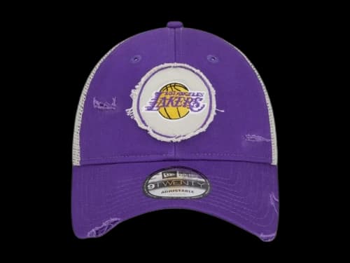 NBA Los Angeles Lakers New Era Rally Drive Distressed Patch 9Twenty Trucker Adjustable Hat Purple