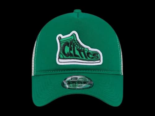 NBA Boston Celtics New Era Victory Grove Vintage Sneaker Trucker 9Forty Adjustable Hat Kelly Green