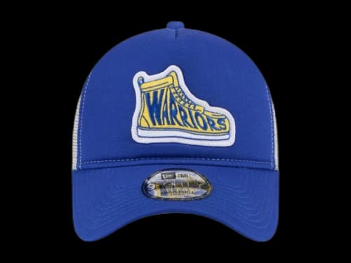 NBA Golden State Warriors New Era Victory Grove Vintage Sneaker Trucker 9Forty Adjustable Hat Royal Blue