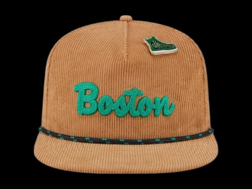 NBA Boston Celtics New Era Victory Grove Corduroy Sneaker Pin Golfer Adjustable Hat Tan
